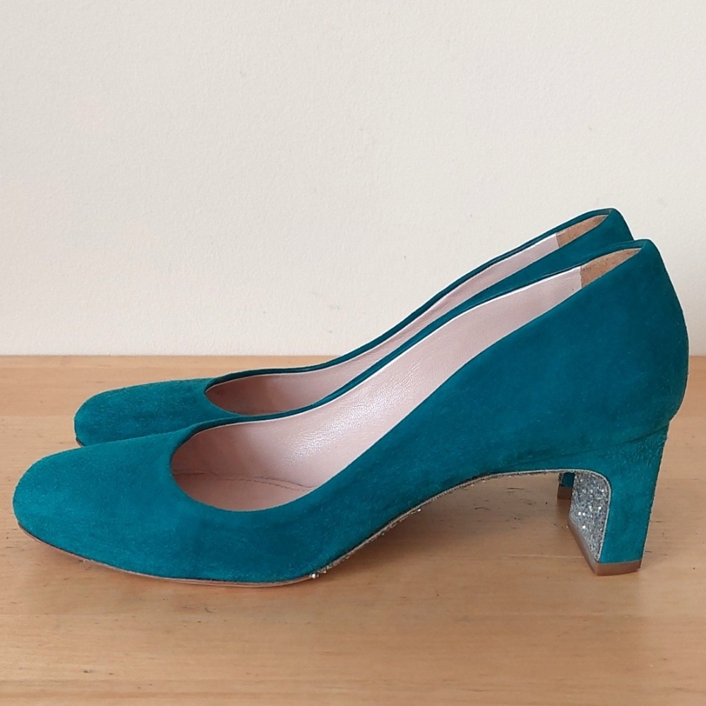 Miu Miu Green Suede Glittering Sole Heels - Picture 2 of 15